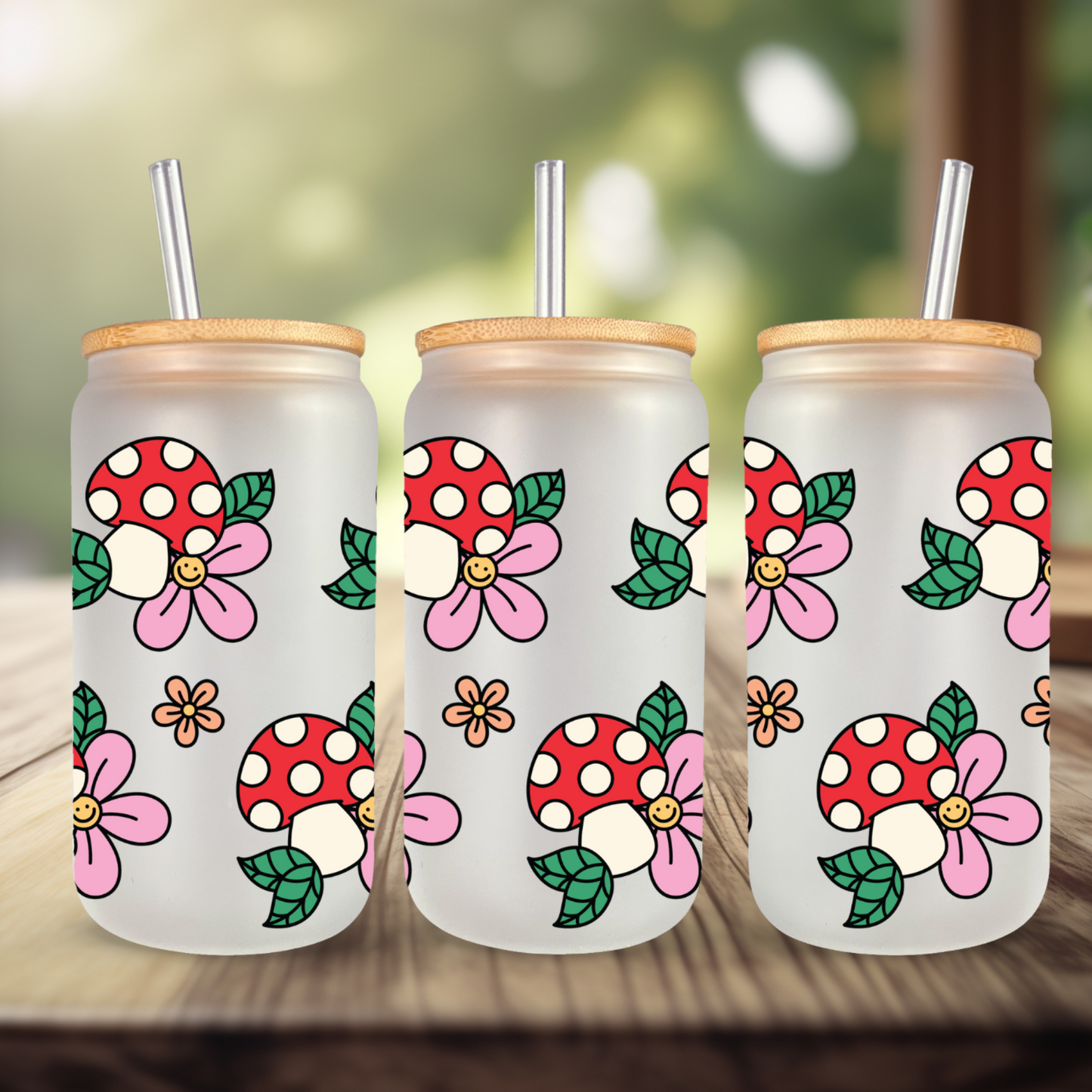 Mushroom Smileys 16oz Glass Can