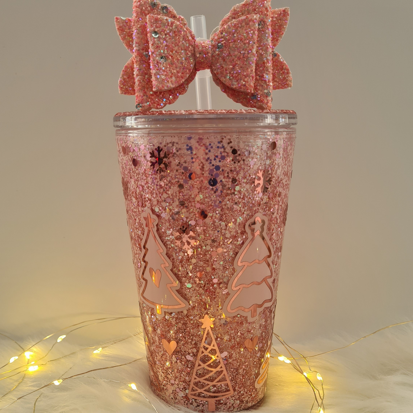 Pink Christmas Tree 16oz Snowglobe Tumbler