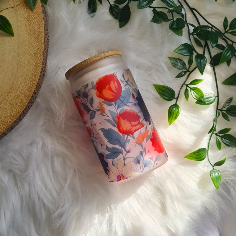 Wild Flowers 16oz Frosted Glass Can