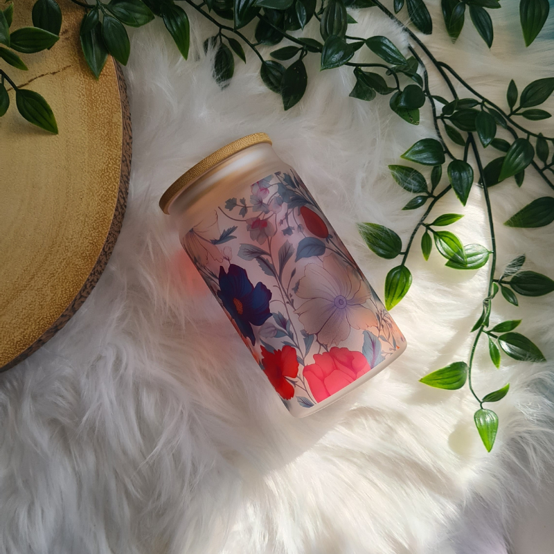 Wild Flowers 16oz Frosted Glass Can