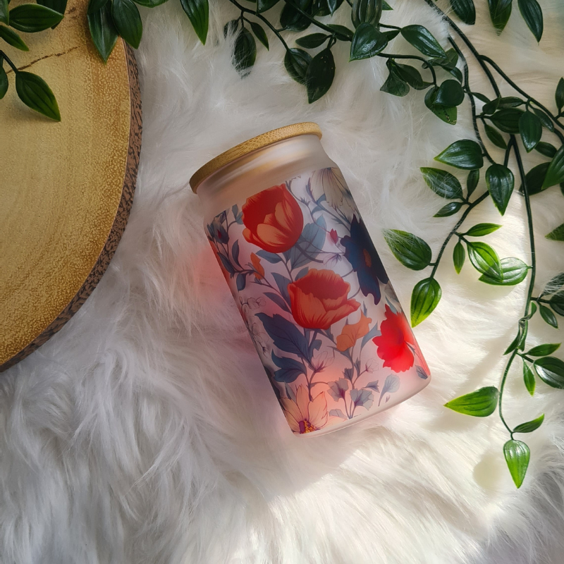 Wild Flowers 16oz Frosted Glass Can